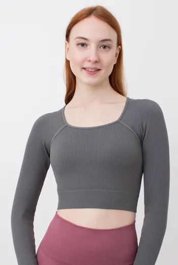 Кроп-топ лонгслів в рубчик CROP TOP RIB poppy seed (сірий) Кроп-топ лонгслів в рубчик CROP TOP RIB poppy seed (сірий)