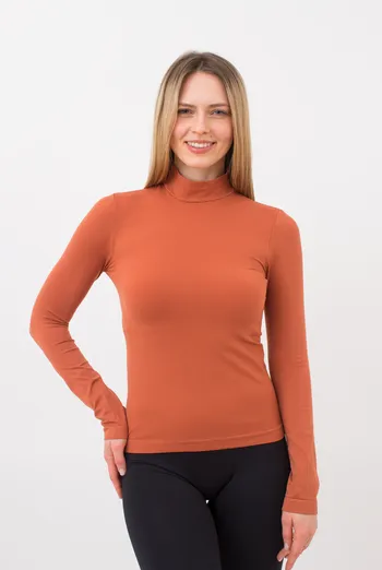 Бесшовный лонгслив с короткой горловиной LONG SLEEVE NECK Giulia (burnt sienna), оранжевый