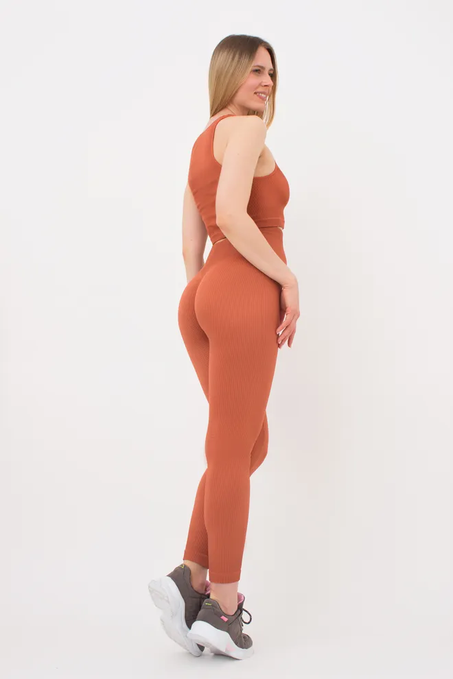 Леггинсы спортивные в рубчик с моделирующим швом LEGGINGS RIB Giulia (burnt sienna), оранжевый