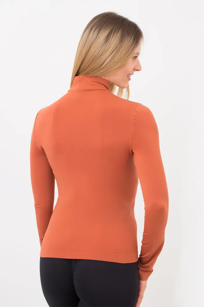 Бесшовный лонгслив с короткой горловиной LONG SLEEVE NECK Giulia (burnt sienna), оранжевый