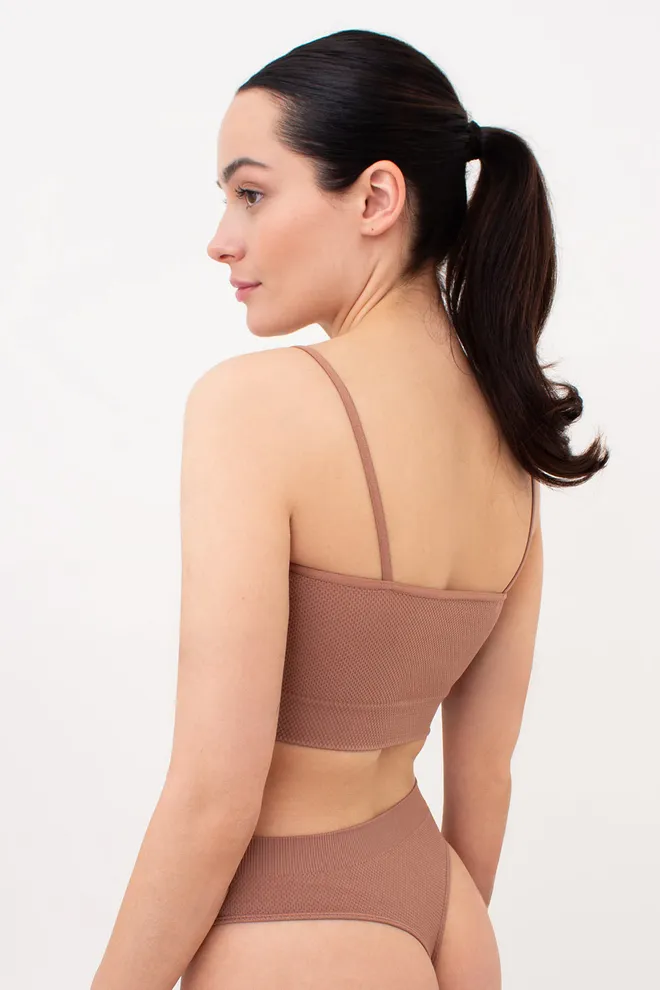 Бесшовный топ с зернистой текстурой CAMI TOP GRAIN Giulia (mokko), коричневый