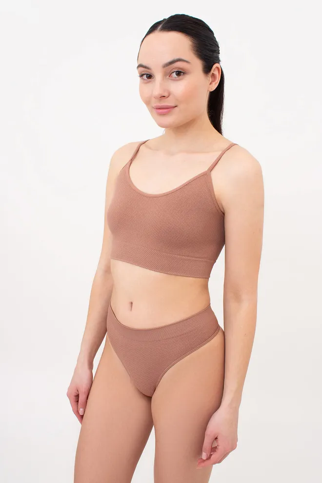 Бесшовный топ с зернистой текстурой CAMI TOP GRAIN Giulia (mokko), коричневый