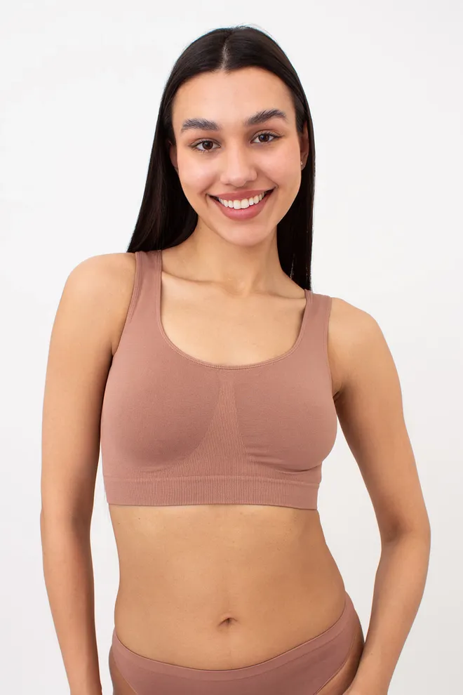 Бесшовный топ на широких бретелях TANK TOP Giulia (mokko), коричневый