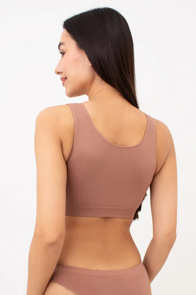 Бесшовный топ на широких бретелях TANK TOP Giulia (mokko), коричневый