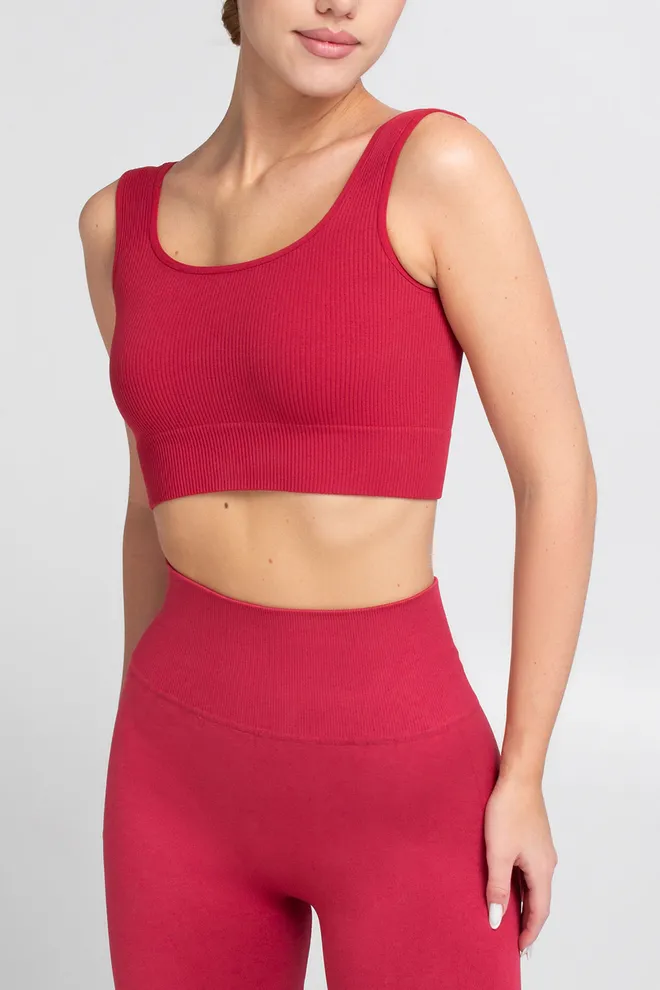 Бесшовный топ в рубчик на широких бретелях TOP RIB Giulia (winterberry), красный