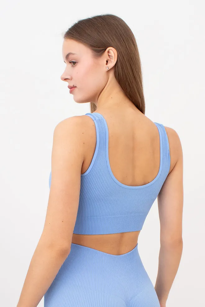 Бесшовный топ в рубчик на широких бретелях TOP RIB Giulia (lacecap hydrangea), голубой