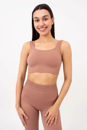 Бесшовный топ в рубчик на широких бретелях TOP RIB Giulia (mokko), коричневый