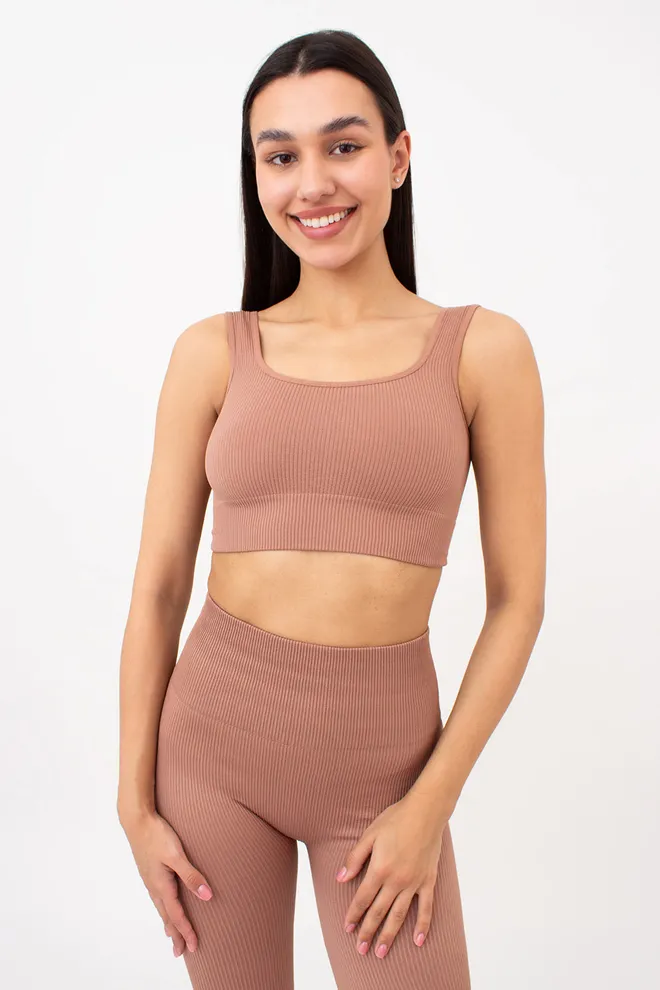 Безшовний топ в рубчик на широких бретелях TOP RIB Giulia (mokko), коричневий