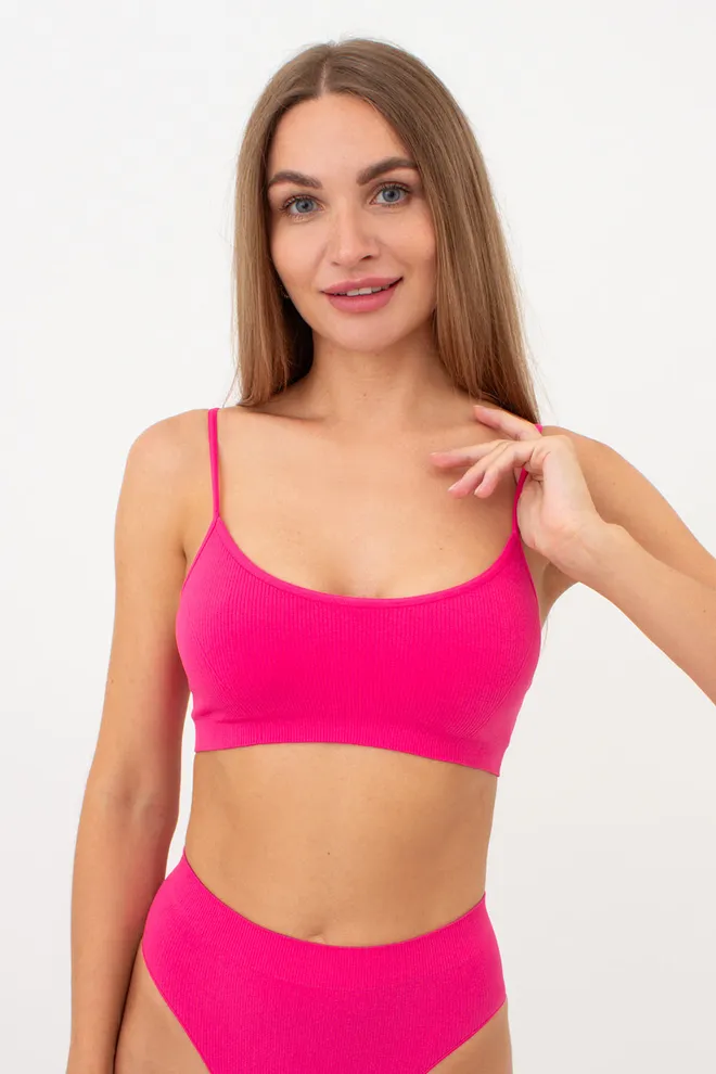 Бесшовный топ в рубчик на тонких бретелях CAMI TOP RIB Giulia (bright pink), розовый