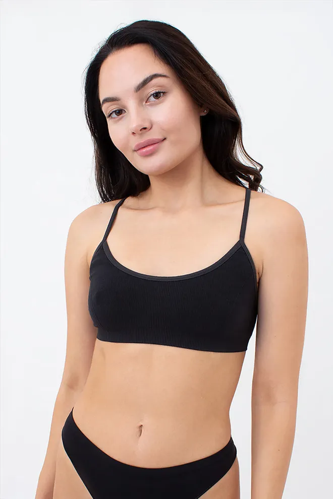 Бесшовный топ в рубчик на тонких бретелях CAMI TOP RIB Giulia (black), черный