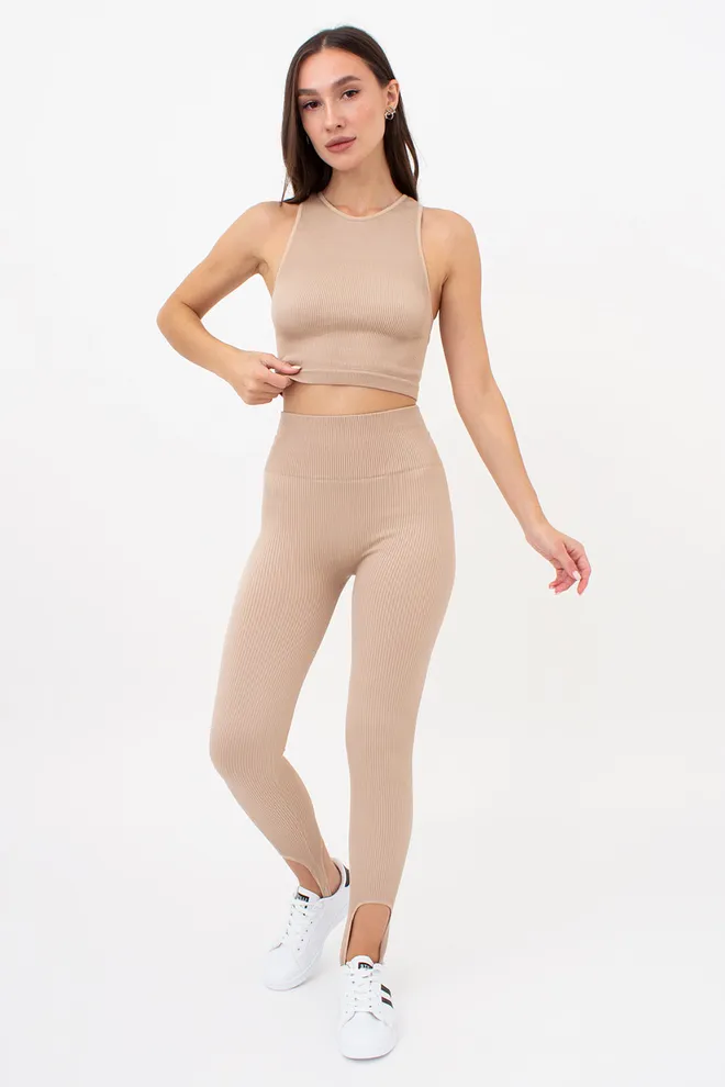 Безшовний топ в рубчик на широких бретелях HALTER TOP RIB Giulia (naturale), бежевий