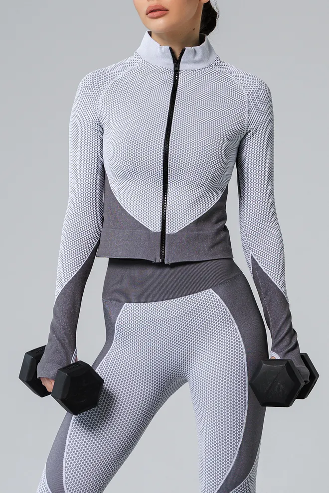 Лонгслив на молнии JACKET SPORT FIT Giulia (white/grey), белый/серый