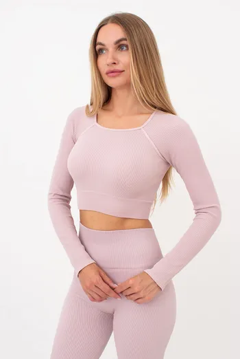Кроп-топ лонгслив в рубчик CROP TOP RIB Giulia (burnished lilac), розовый Кроп-топ лонгслив в рубчик CROP TOP RIB Giulia (burnished lilac), розовый