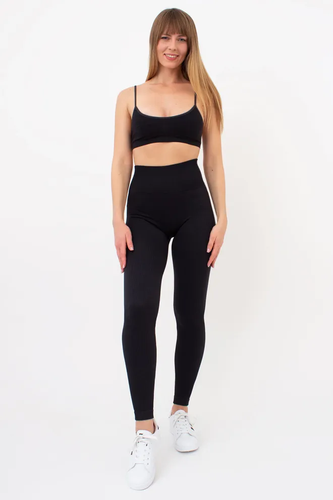 Легінси спортивні в рубчик з моделюючим швом LEGGINGS RIB Giulia (black), чорний