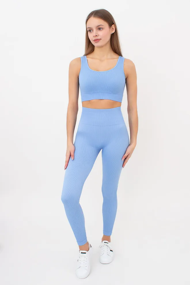 Леггинсы спортивные в рубчик с моделирующим швом LEGGINGS RIB Giulia (lacecap hydrangea), голубой
