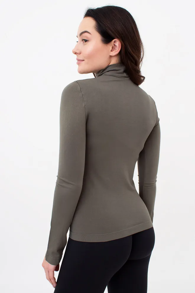 Бесшовный лонгслив с короткой горловиной LONG SLEEVE NECK Giulia (khaki), зеленый