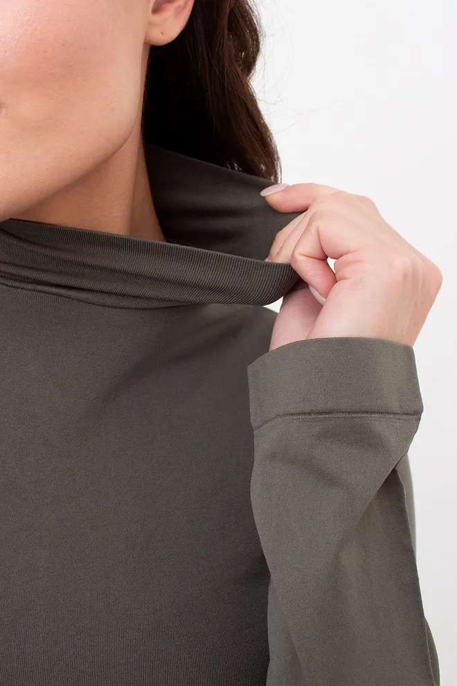 Бесшовный лонгслив с короткой горловиной LONG SLEEVE NECK Giulia (khaki), зеленый