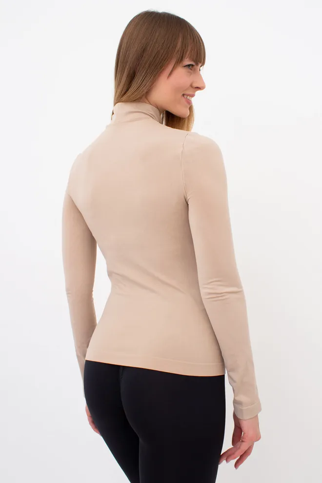 Бесшовный лонгслив с короткой горловиной LONG SLEEVE NECK Giulia (naturale), бежевый
