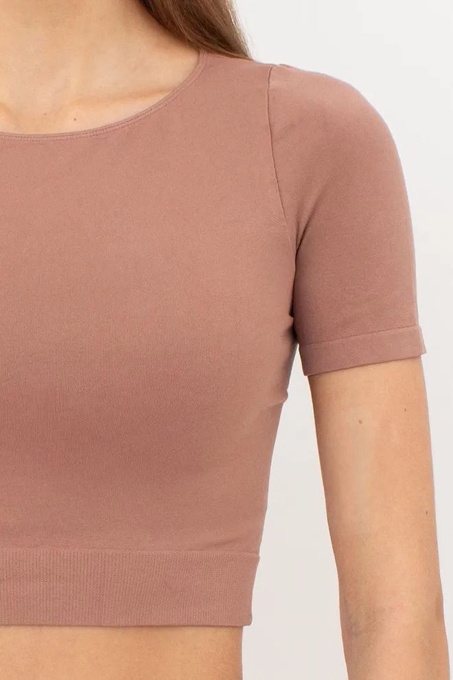 Топ з коротким рукавом та круглим вирізом CROP T-SHIRT Giulia (mokko), коричневий