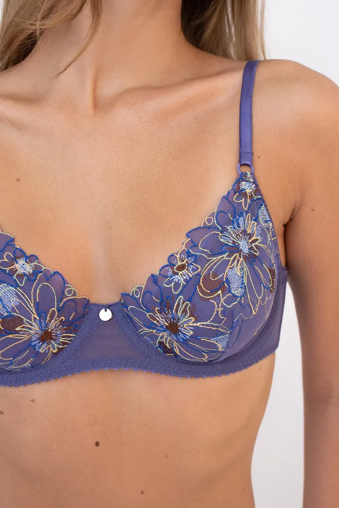 Бюстгальтер из сетки с цветочной вышивкой RAVENNA 1616/41 Giulia (blue), голубой
