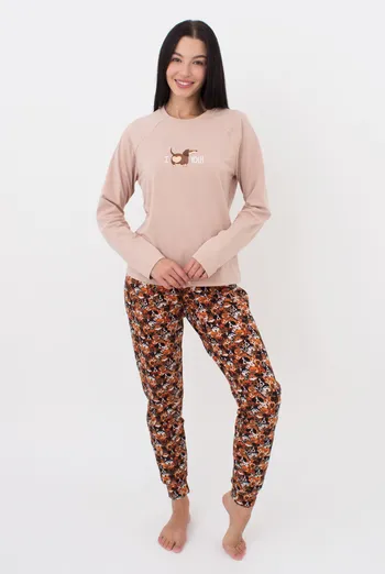 Женская пижама со штанами на манжетах FUNKY DOGS 5339/010 Giulia (creamy beige/dog), бежевый