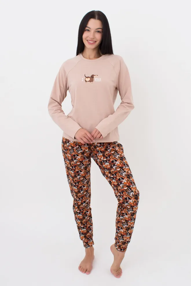 Женская пижама со штанами на манжетах FUNKY DOGS 5339/010 Giulia (creamy beige/dog), бежевый