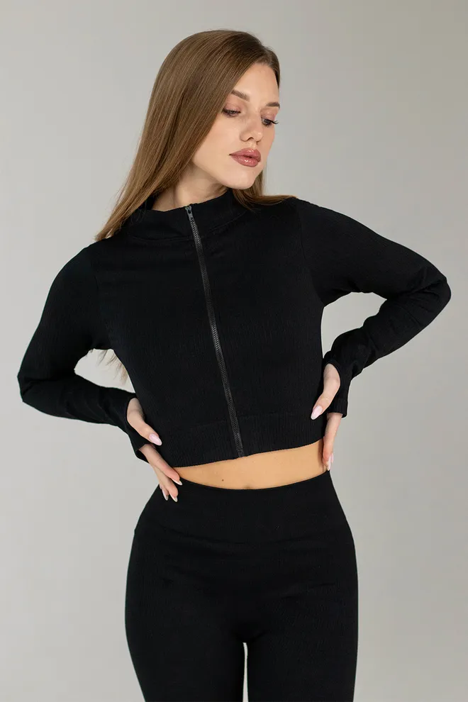 Кроп-кофта на молнии FLEX CROP «Zip-Up Active» Flexit (black), черный