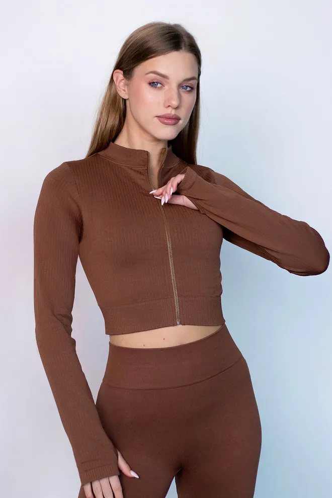 Кроп-кофта на молнии FLEX CROP «Zip-Up Active» Flexit (coffee), коричневий