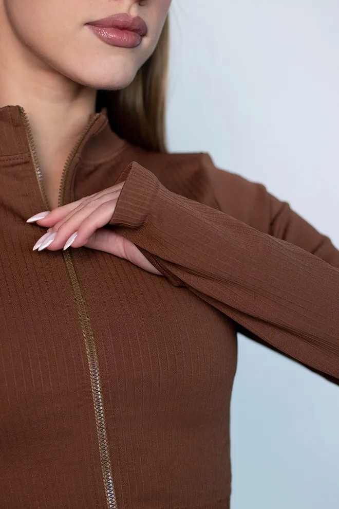 Кроп-кофта на молнии FLEX CROP «Zip-Up Active» Flexit (coffee), коричневий