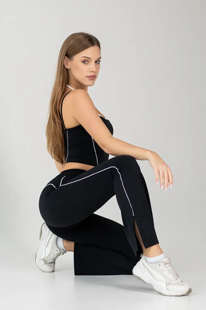 Леггинсы с окантовкой FLEX FLARED PANTS Retro Stripe Flexit (black), черный