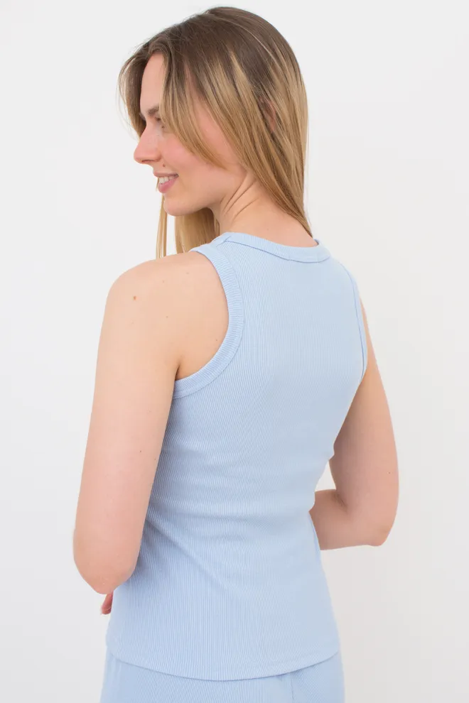Женская майка из хлопка в рубчик RIB 3814/010 Giulia (light blue), голубой