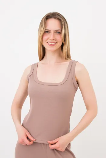 Майка женская с квадратным вырезом в рубчик RIB 3815/010 Giulia light beige (бежевый) Майка женская с квадратным вырезом в рубчик RIB 3815/010 Giulia light beige (бежевый)