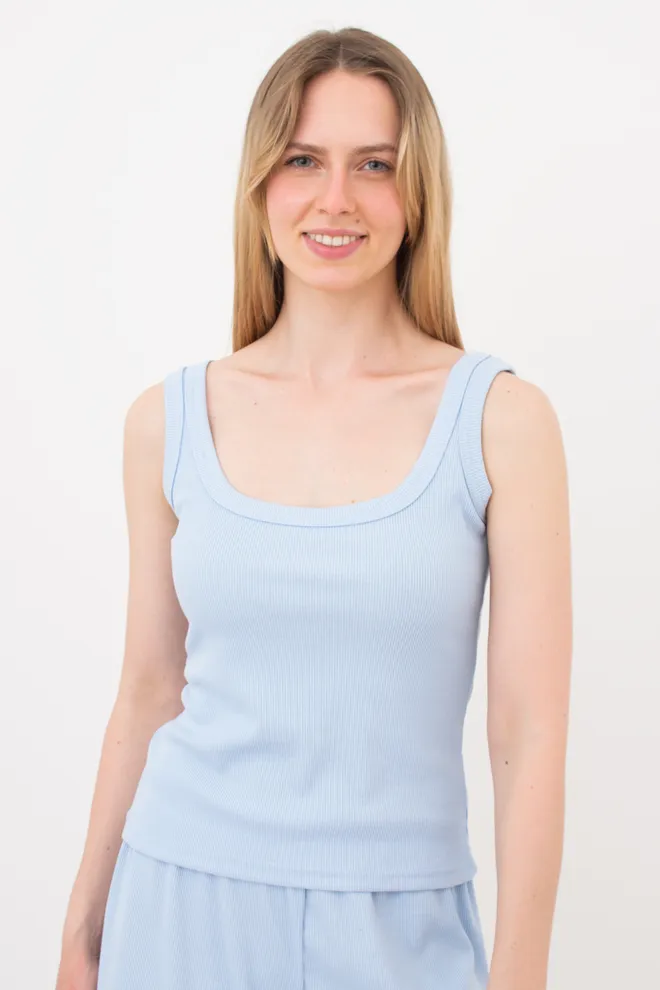 Женская майка с квадратным вырезом в рубчик RIB 3815/010 Giulia (light blue), голубой