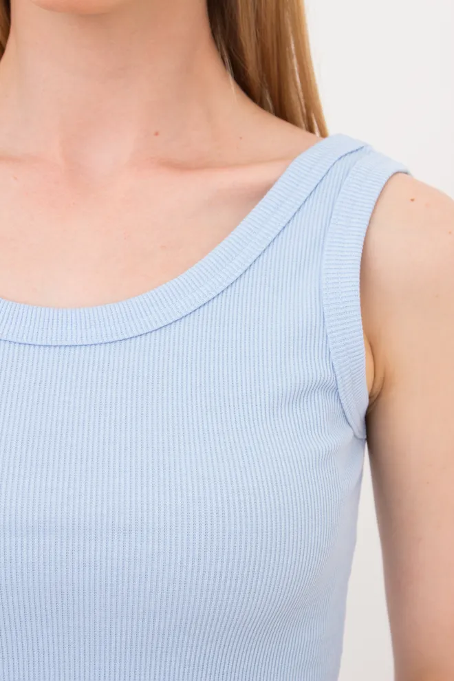 Женский хлопковый топ с открытой спиной в рубчик RIB 4107/010 Giulia light blue (голубой)