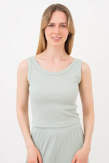 Женский хлопковый топ с открытой спиной в рубчик RIB 4107/010 Giulia mint (зеленый)