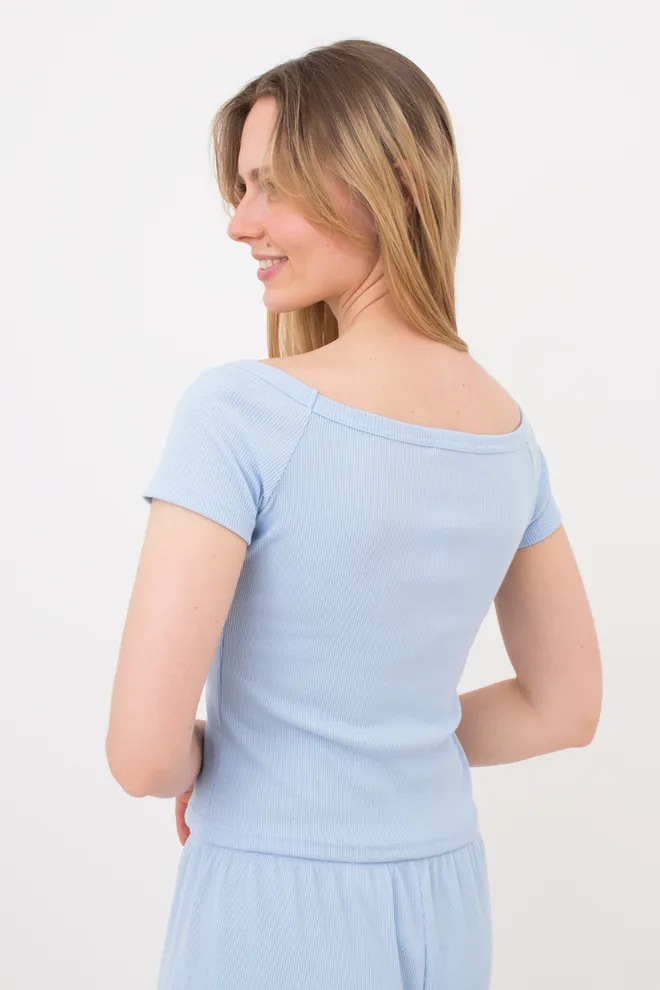 Футболка с вырезом лодочка в рубчик RIB 4812/010 light blue (голубой)