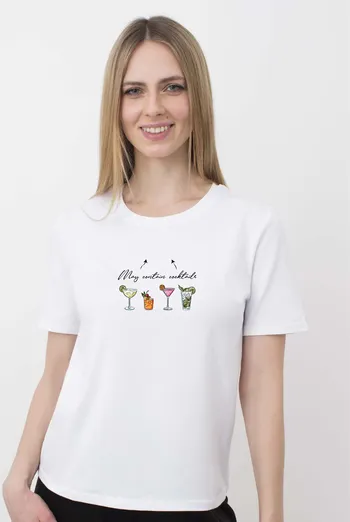 Футболка женская с надписью "May contain coctails" T-SHIRT WOMEN UNIQUE PRINT 4802/010 (white W00050), белый