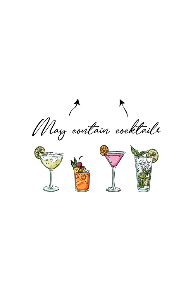 Футболка женская с надписью "May contain coctails" T-SHIRT WOMEN UNIQUE PRINT 4802/010 (white W00050), белый