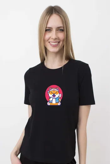 Футболка женская с рисунком "fox" T-SHIRT WOMEN UNIQUE PRINT 4802/010 (black W00056), черный Футболка женская с рисунком "fox" T-SHIRT WOMEN UNIQUE PRINT 4802/010 (black W00056), черный