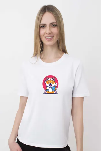 Футболка женская с рисунком "fox" T-SHIRT WOMEN UNIQUE PRINT 4802/010 white W00056, белый Футболка женская с рисунком "fox" T-SHIRT WOMEN UNIQUE PRINT 4802/010 white W00056, белый