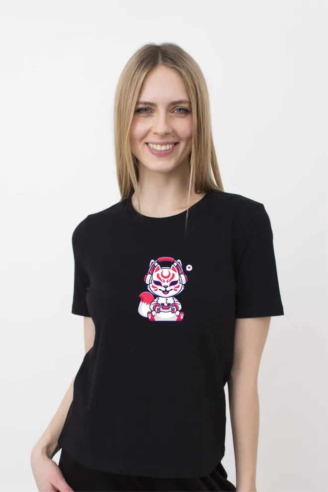 Футболка женская с рисунком (CAT) T-SHIRT WOMEN UNIQUE PRINT 4802/010 (black W00057), черный