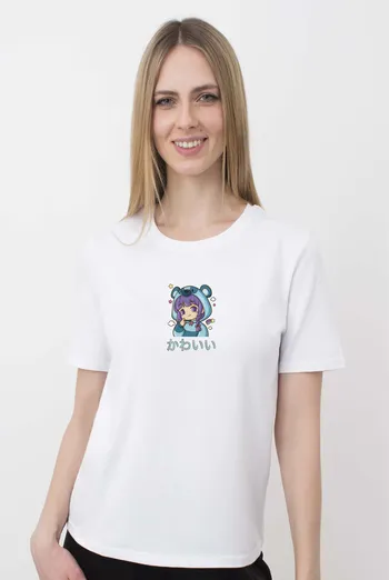 Футболка женская с рисунком "Аниме" T-SHIRT WOMEN UNIQUE PRINT 4802/010 (white W00059), белый Футболка женская с рисунком "Аниме" T-SHIRT WOMEN UNIQUE PRINT 4802/010 (white W00059), белый