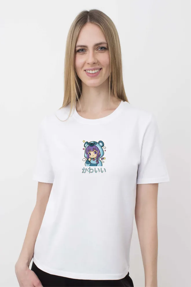 Футболка женская с рисунком "Аниме" T-SHIRT WOMEN UNIQUE PRINT 4802/010 (white W00059), белый