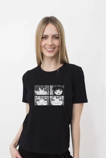 Футболка женская с принтом "Аниме" T-SHIRT WOMEN UNIQUE PRINT 4802/010 (black W00060), черный Футболка женская с принтом "Аниме" T-SHIRT WOMEN UNIQUE PRINT 4802/010 (black W00060), черный