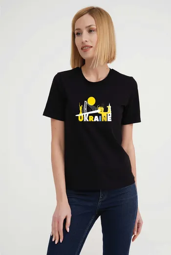 Футболка женская с надписью "Ukraine" T-SHIRT WOMEN UNIQUE PRINT 4802/010 (black W00016), черный Футболка женская с надписью "Ukraine" T-SHIRT WOMEN UNIQUE PRINT 4802/010 (black W00016), черный