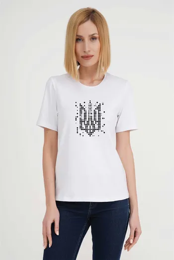 Футболка женская с рисунком "Трезубец" T-SHIRT WOMEN UNIQUE PRINT 4802/010 (white W00019), белый Футболка женская с рисунком "Трезубец" T-SHIRT WOMEN UNIQUE PRINT 4802/010 (white W00019), белый