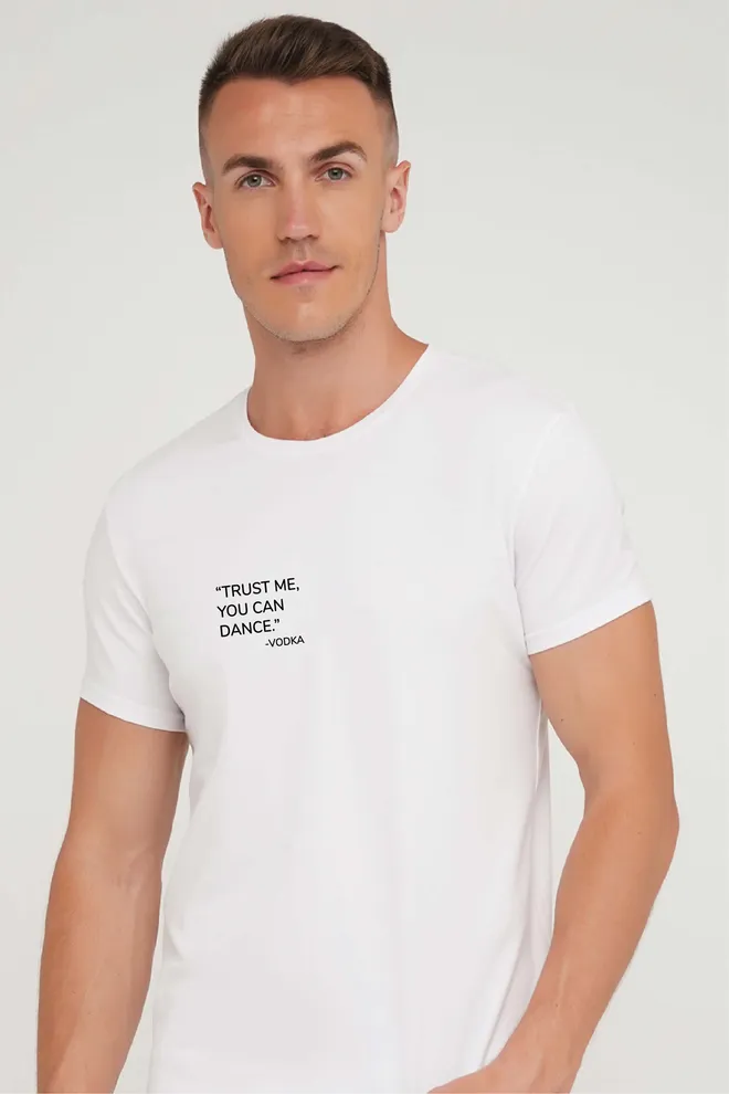 Футболка з принтом «Trust me, you can dance» T-SHIRT MEN UNIQUE PRINT 4601/010 white M00041, білий