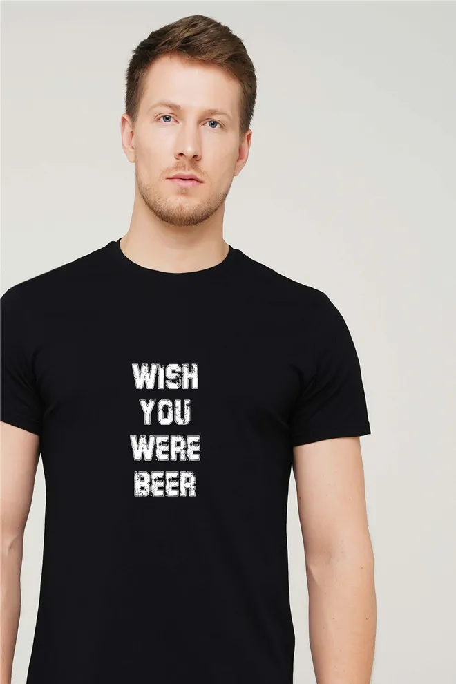 Футболка з написом "Wish you were beer" T-SHIRT MEN UNIQUE PRINT 4601/010 black M00042, чорний