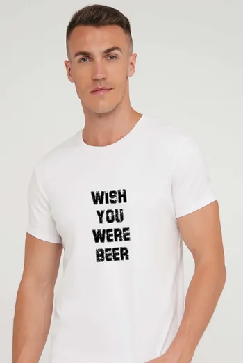 Футболка с принтом "Wish you were beer" T-SHIRT MEN UNIQUE PRINT 4601/010 white M00042, белый