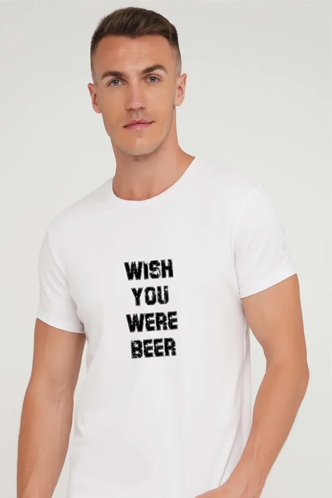 Футболка з принтом "Wish you were beer" T-SHIRT MEN UNIQUE PRINT 4601/010 white M00042, білий